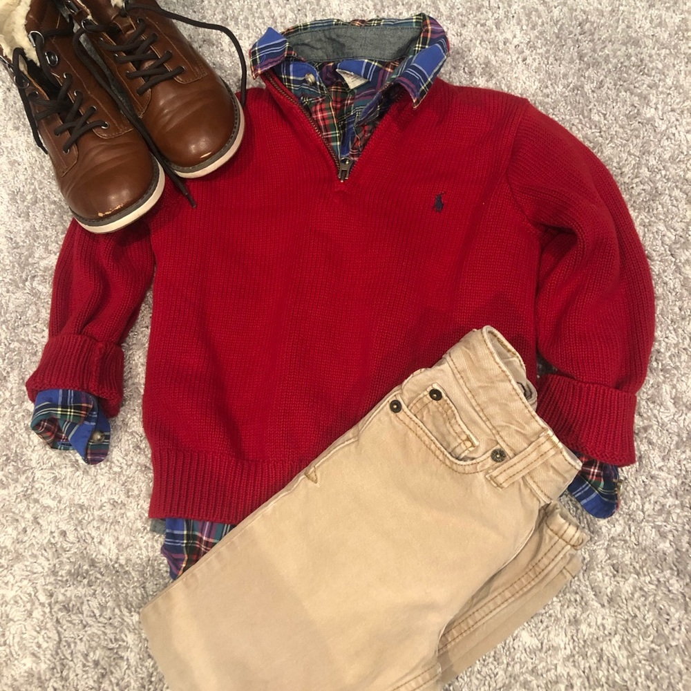 Boys Polo sweater and crew cuts button down.